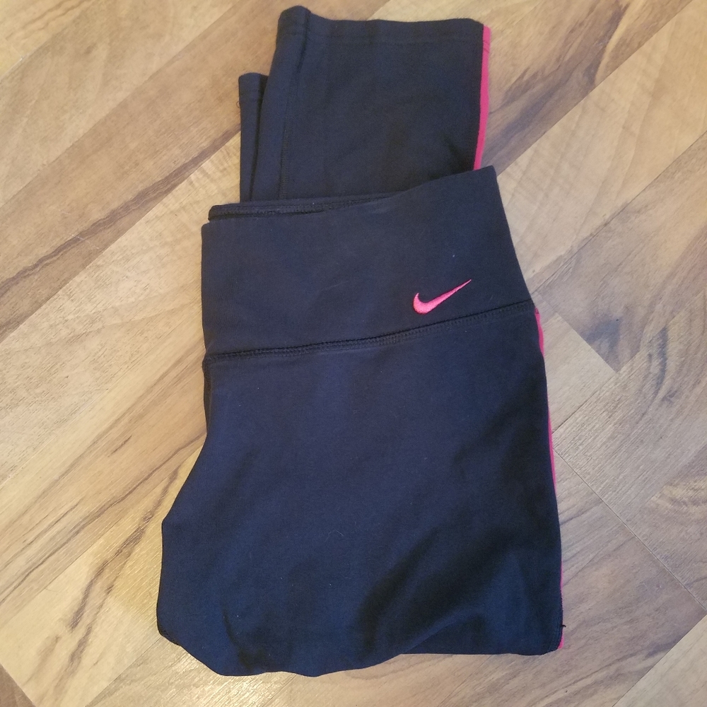 Nike Leggings Womens Medium Capri Dri-Fit Pull On Running Black Tub1 - Picture 2 of 9